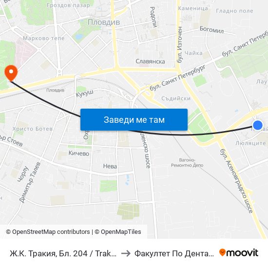 Ж.К. Тракия, Бл. 204 / Trakiya Qr, Bl. 204 (351) to Факултет По Дентална Медицина map