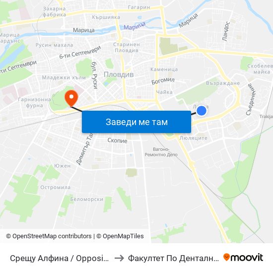 Срещу Алфина / Opposite Alfina (405) to Факултет По Дентална Медицина map