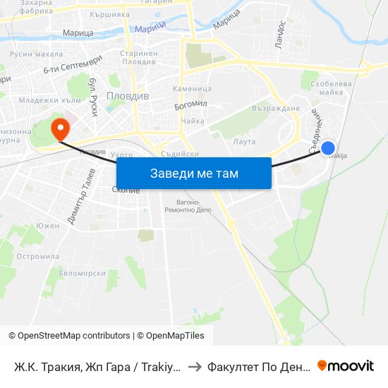 Ж.К. Тракия, Жп Гара / Trakiya Qr, Railway Station (1010) to Факултет По Дентална Медицина map