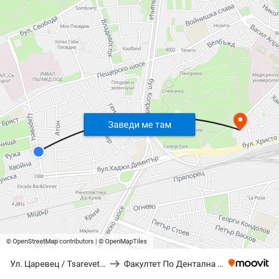 Ул. Царевец / Tsarevets St. (371) to Факултет По Дентална Медицина map