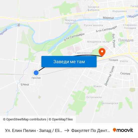 Ул. Елин Пелин - Запад / Elin Pelin St. - West (396) to Факултет По Дентална Медицина map
