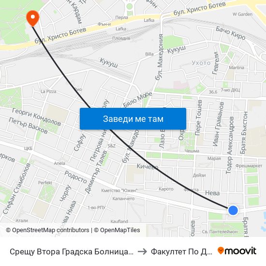 Срещу Втора Градска Болница / Opposite Second City Hospital (67) to Факултет По Дентална Медицина map