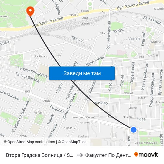 Втора Градска Болница / Second City Hospital (61) to Факултет По Дентална Медицина map