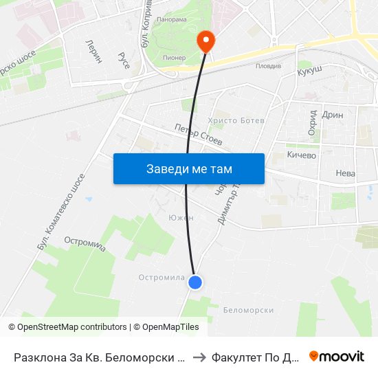 Разклона За Кв. Беломорски / Fork Road To Belomorski Qr (197) to Факултет По Дентална Медицина map