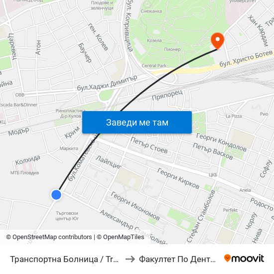 Транспортна Болница / Transport Hospital (23) to Факултет По Дентална Медицина map