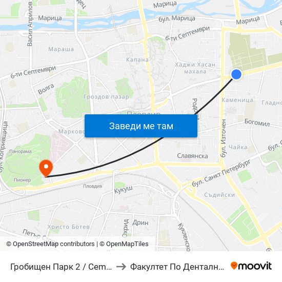 Гробищен Парк 2 / Cemetery 2 (136) to Факултет По Дентална Медицина map