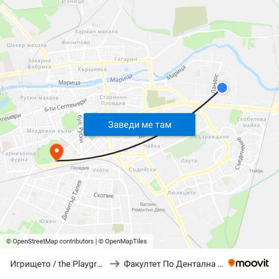 Игрището / the Playground (128) to Факултет По Дентална Медицина map