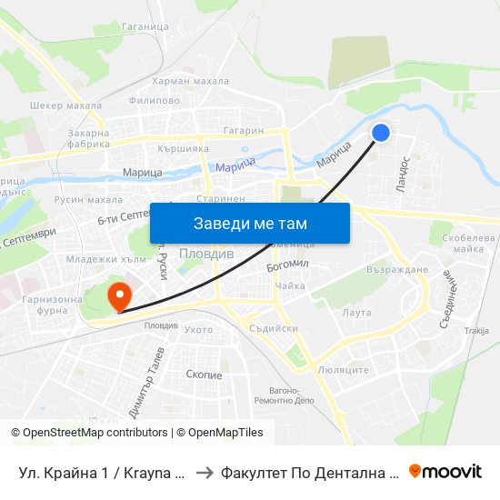 Ул. Крайна 1 / Krayna St. 1 (429) to Факултет По Дентална Медицина map