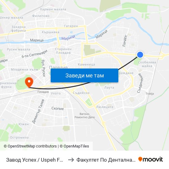 Завод Успех / Uspeh Factory (342) to Факултет По Дентална Медицина map
