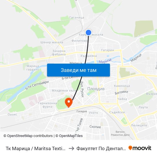 Тк Марица / Maritsa Textile Factory (1005) to Факултет По Дентална Медицина map