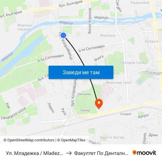 Ул. Младежка / Mladezhka St. (318) to Факултет По Дентална Медицина map