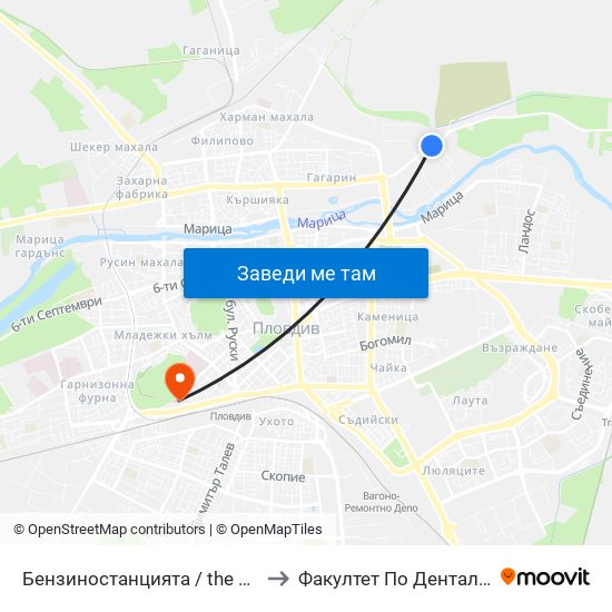 Бензиностанцията / the Gas Station (181) to Факултет По Дентална Медицина map