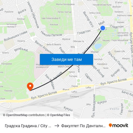 Градска Градина / City Garden (248) to Факултет По Дентална Медицина map