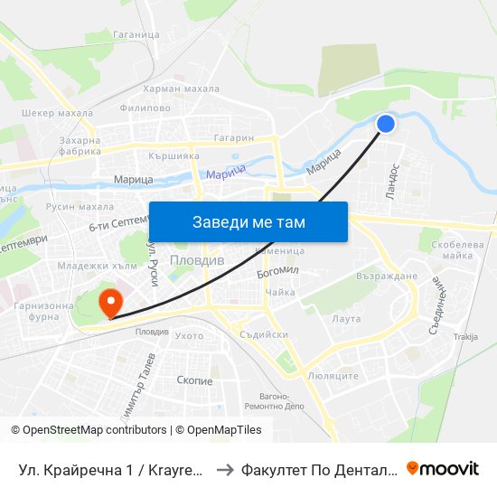 Ул. Крайречна 1 / Krayrechna St. 1 (4009) to Факултет По Дентална Медицина map