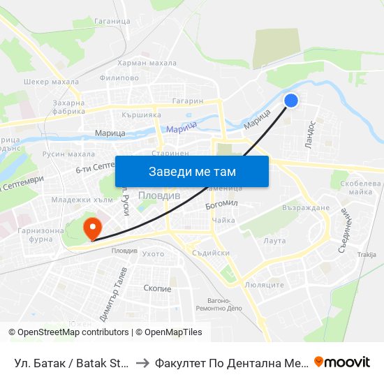 Ул. Батак / Batak St. (408) to Факултет По Дентална Медицина map