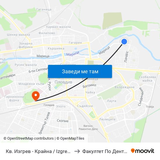 Кв. Изгрев - Крайна / Izgrev Qr - Last Stop (1029) to Факултет По Дентална Медицина map