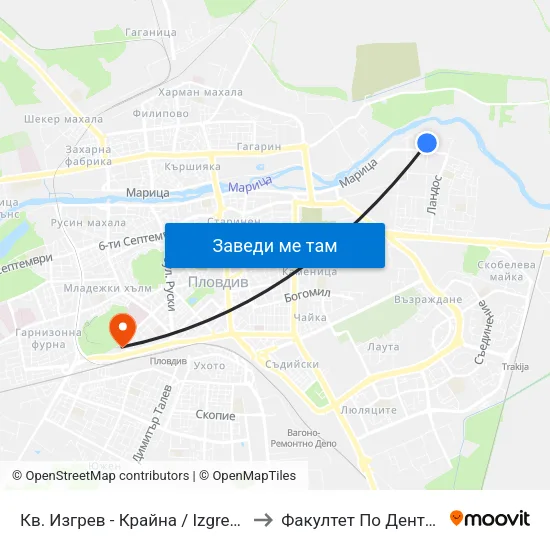 Кв. Изгрев - Крайна / Izgrev Qr - Last Stop (1029) to Факултет По Дентална Медицина map