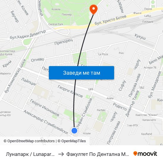 Лунапарк / Lunapark (319) to Факултет По Дентална Медицина map