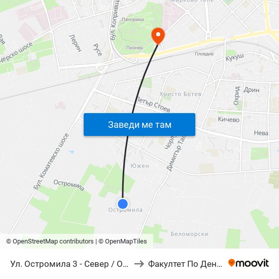Ул. Остромила 3 - Север / Ostromila St. 3 - North (478) to Факултет По Дентална Медицина map
