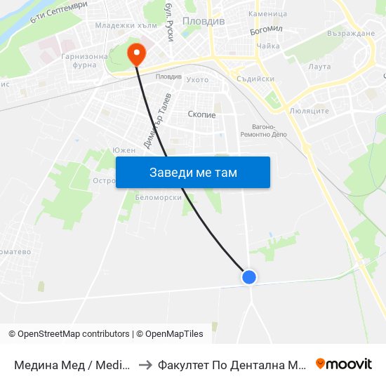 Медина Мед / Medina Med to Факултет По Дентална Медицина map