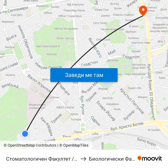 Стоматологичен Факултет / Faculty Of Dentistry to Биологически Факултет На Пу map