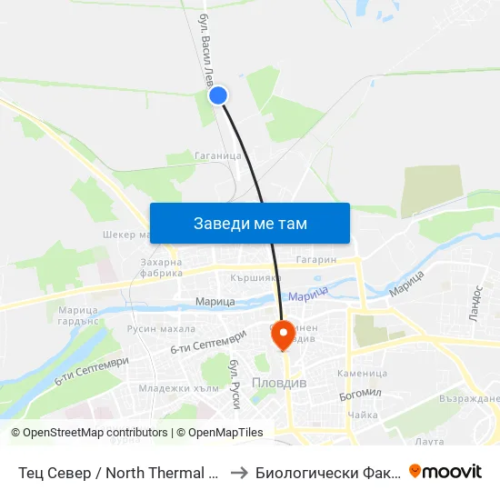 Тец Север / North Thermal Power Plant (55) to Биологически Факултет На Пу map
