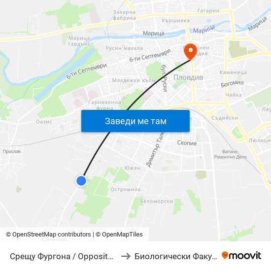 Срещу Фургона / Opposite Furgona (31) to Биологически Факултет На Пу map