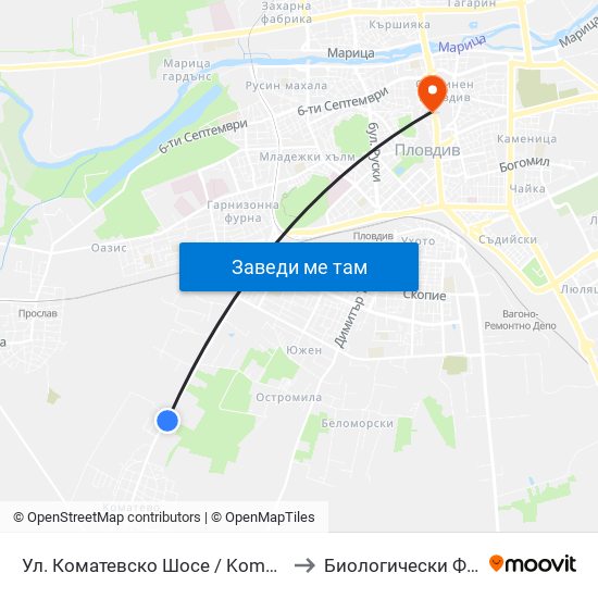 Ул. Коматевско Шосе / Komatevsko Shosse St.  (30) to Биологически Факултет На Пу map