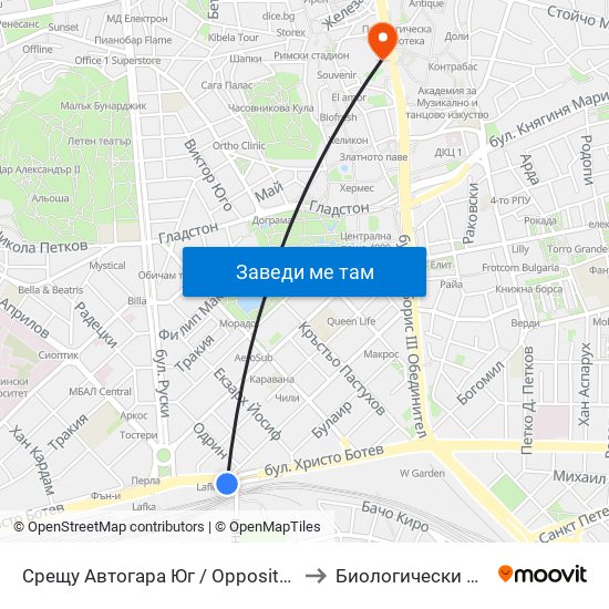 Срещу Автогара Юг / Opposite South Bus Station (206) to Биологически Факултет На Пу map