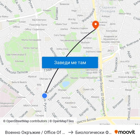 Военно Окръжие / Office Of Military Districts (309) to Биологически Факултет На Пу map