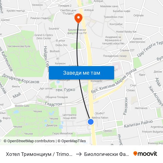 Хотел Тримонциум / Trimonthium Hotel (12) to Биологически Факултет На Пу map