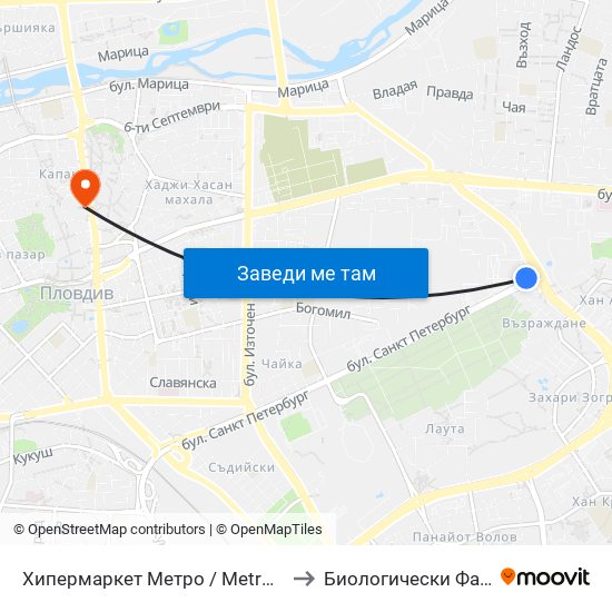 Хипермаркет Метро / Metro Hypermarket (217) to Биологически Факултет На Пу map