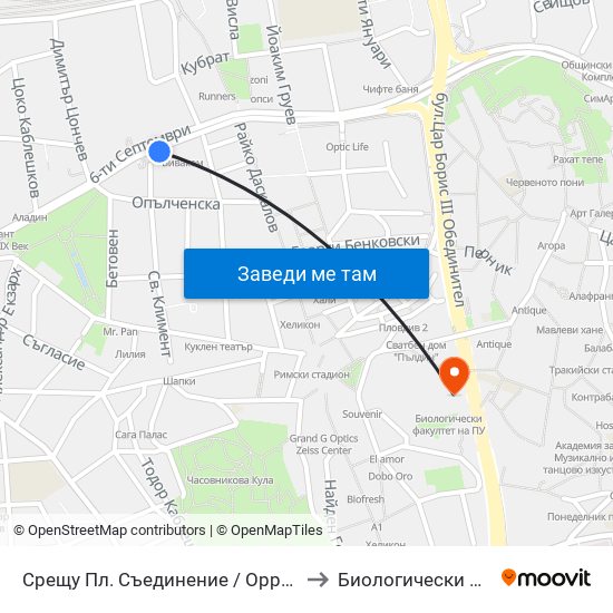 Срещу Пл. Съединение / Opposite Saedinenie Sq. (118) to Биологически Факултет На Пу map