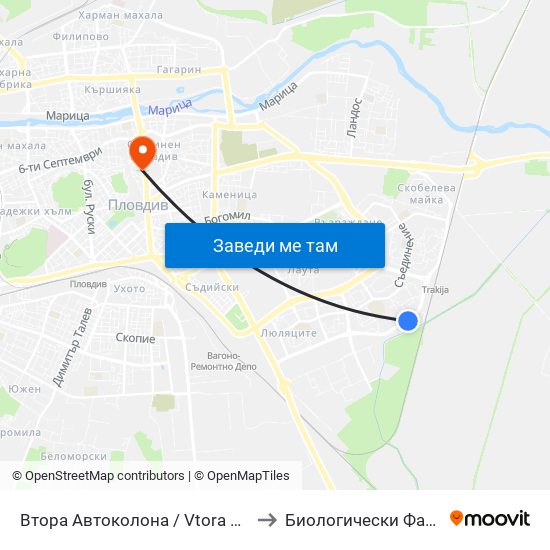 Втора Автоколона / Vtora Avtokolona (1036) to Биологически Факултет На Пу map