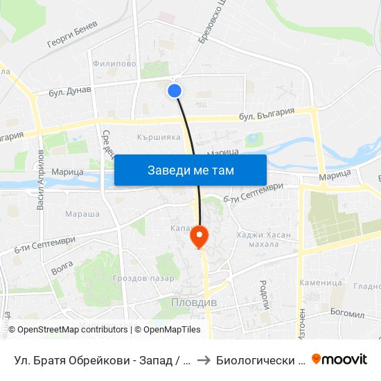 Ул. Братя Обрейкови - Запад / Bratya Obreykovi St. - West (7) to Биологически Факултет На Пу map