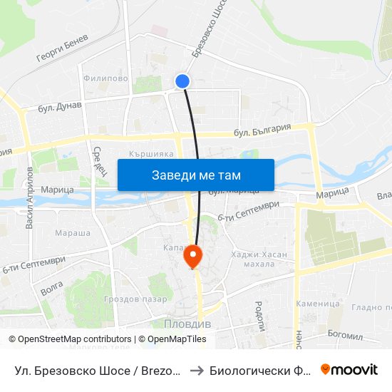 Ул. Брезовско Шосе / Brezovsko Shosse St. (224) to Биологически Факултет На Пу map