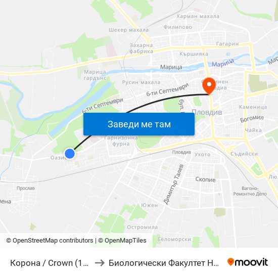 Корона / Crown (149) to Биологически Факултет На Пу map