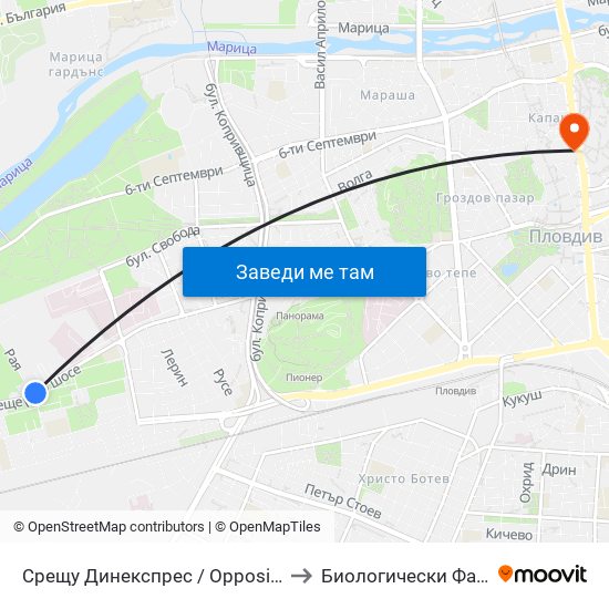 Срещу Динекспрес / Opposite Dinexpress (150) to Биологически Факултет На Пу map