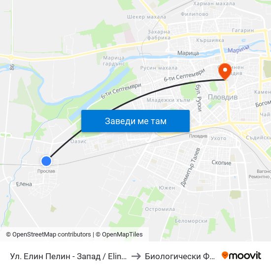 Ул. Елин Пелин - Запад / Elin Pelin St. - West (396) to Биологически Факултет На Пу map