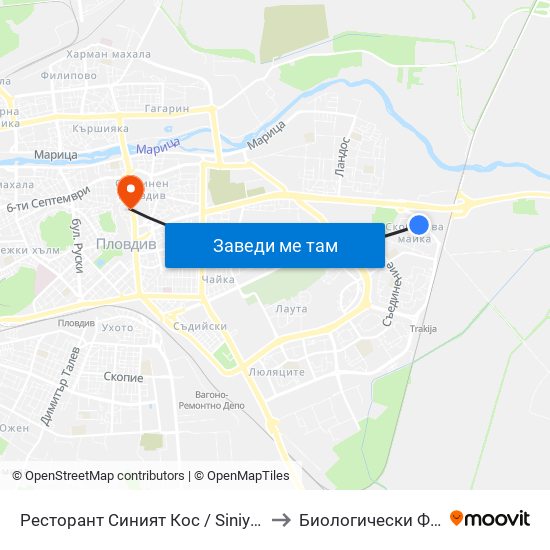 Ресторант Синият Кос / Siniyat Kos Restaurant (354) to Биологически Факултет На Пу map