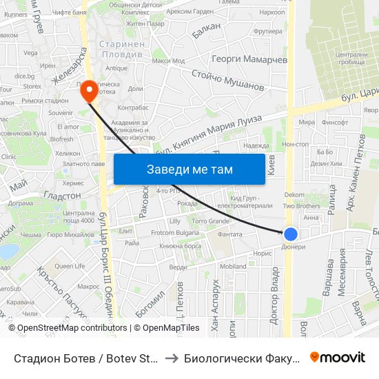 Стадион Ботев / Botev Stadium (259) to Биологически Факултет На Пу map