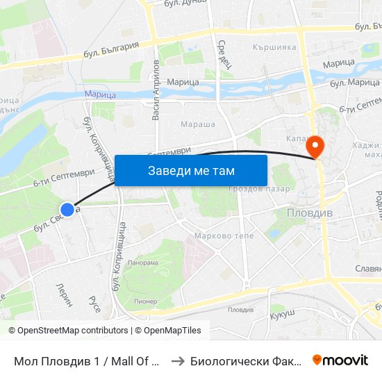 Мол Пловдив 1 / Mall Of Plovdiv 1 (242) to Биологически Факултет На Пу map