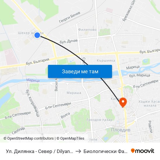 Ул. Дилянка - Север / Dilyanka St - North (269) to Биологически Факултет На Пу map