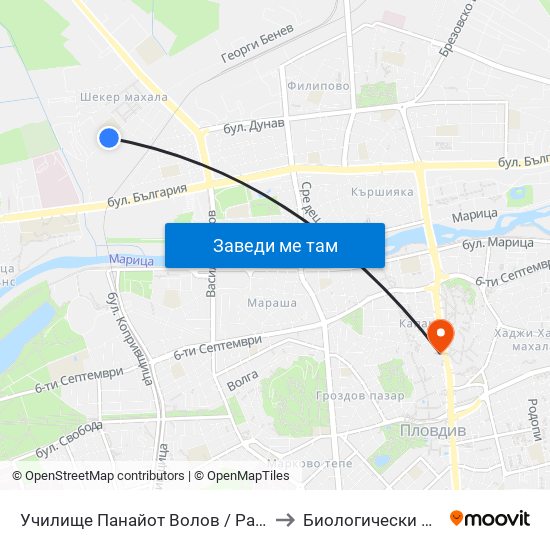 Училище Панайот Волов / Panayot Volov School (270) to Биологически Факултет На Пу map