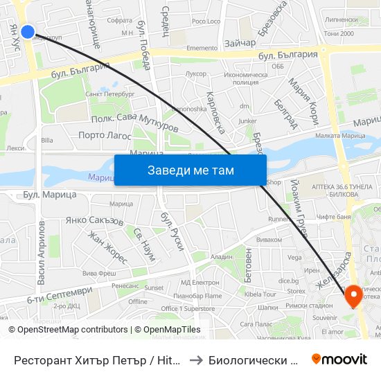 Ресторант Хитър Петър / Hitar Petar Restaurant (452) to Биологически Факултет На Пу map