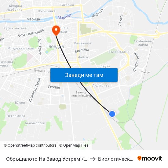 Обръщалото На Завод Устрем / Turn Spot Of Ustrem Factory (1012) to Биологически Факултет На Пу map