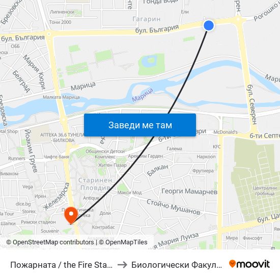 Пожарната / the Fire Station (209) to Биологически Факултет На Пу map