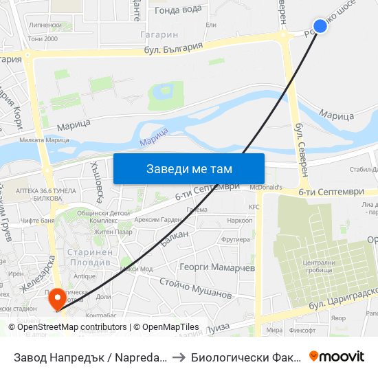 Завод Напредък / Napredak Factory (210) to Биологически Факултет На Пу map