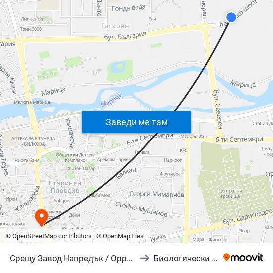 Срещу Завод Напредък / Opposite Napredak Factory (183) to Биологически Факултет На Пу map