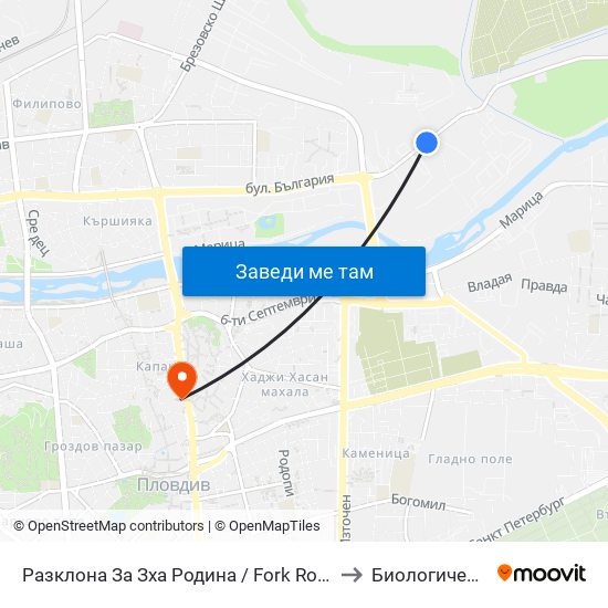 Разклона За Зха Родина / Fork Road To Rodina Paper And Packaging Factory (211) to Биологически Факултет На Пу map